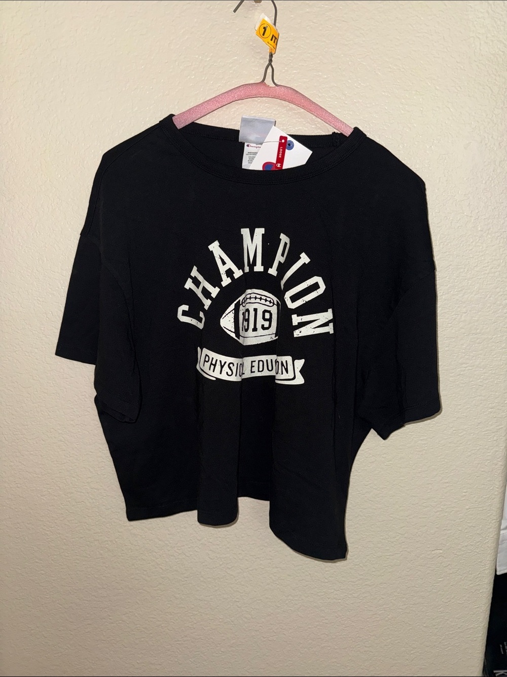 Champion Black Short Sleeve Graphic Crop Tee
